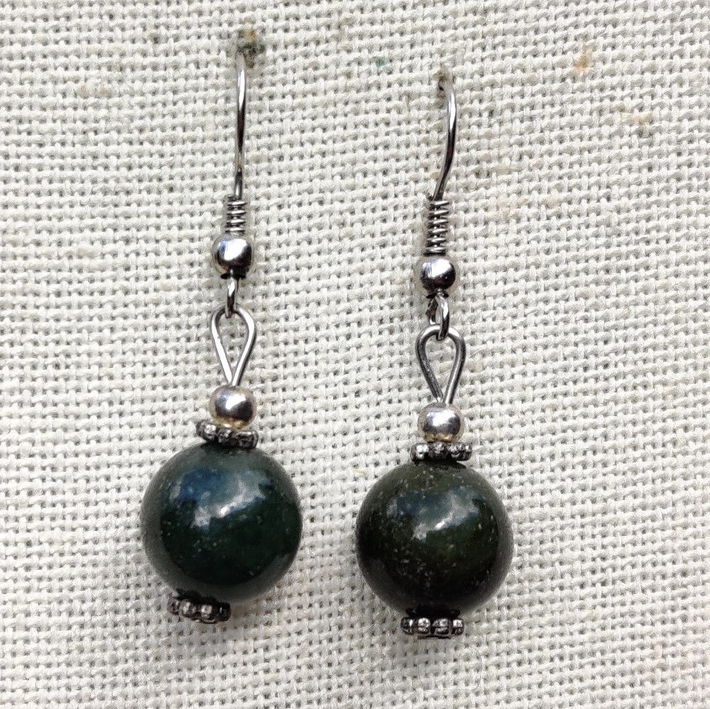 Vintage dark green aventurine stone earrings